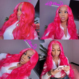 12-36 in. Raspberry Pink Body Wave 13x4 Remy Lace Front Wigs