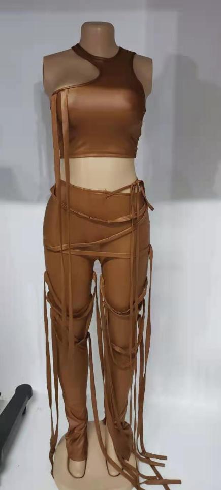 Drippin Faux Leather 2pc Pants Sets